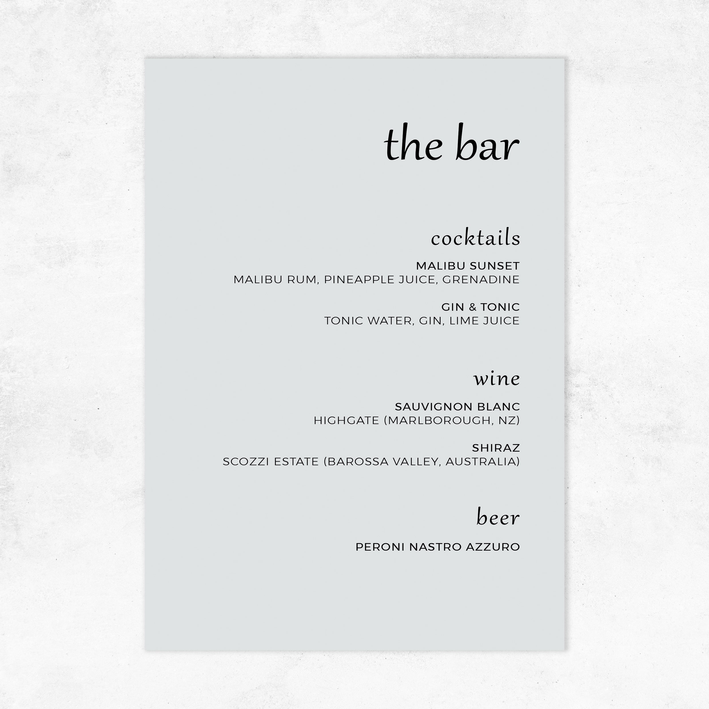 Melbourne Drinks Menu Sign - Medium – The Design Bar Co