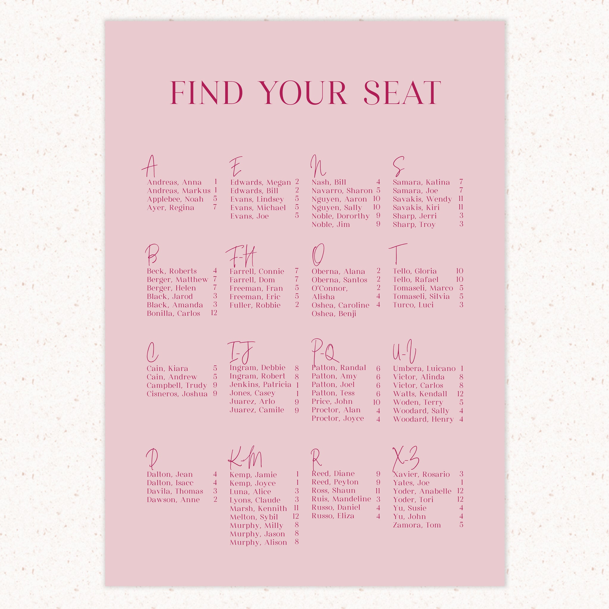 Rio Seating Chart Sign – The Design Bar Co